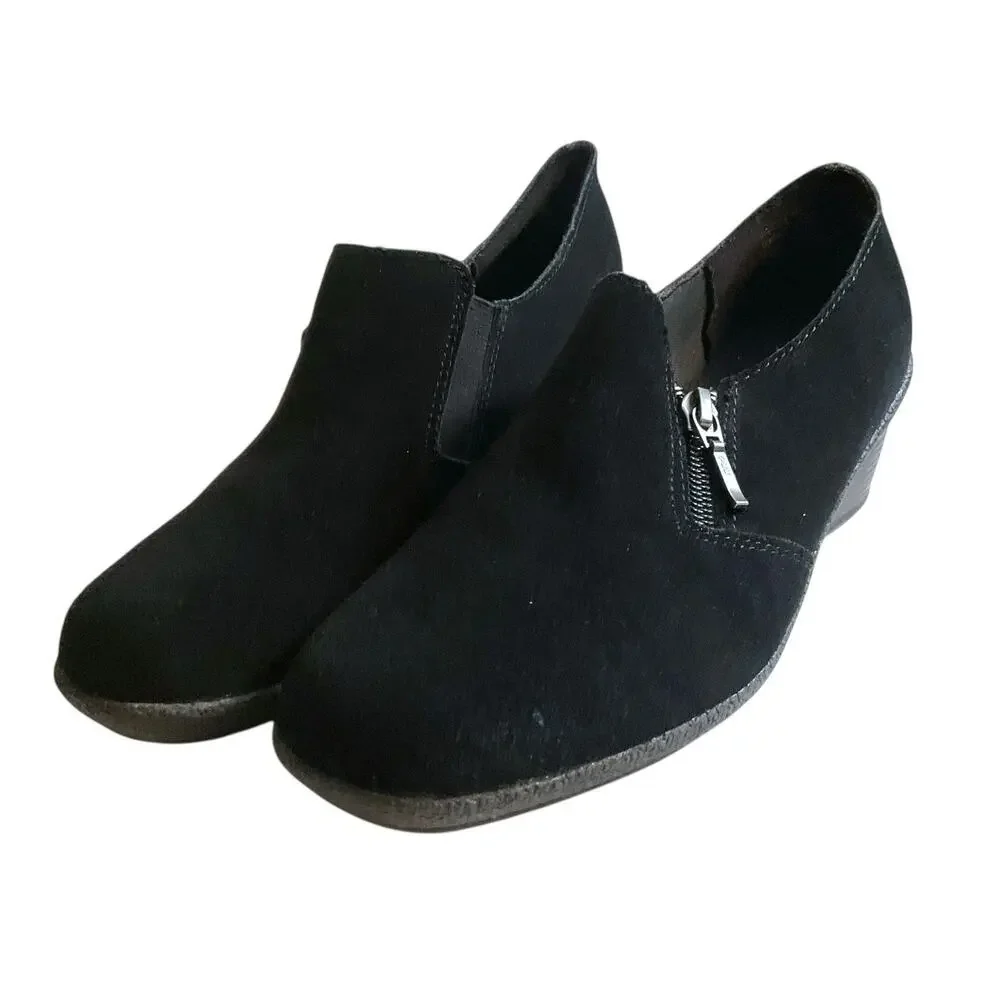 Solesenseability Black Leather Comfort Wedge Slip On Shoes Women’s 8 Travel Work